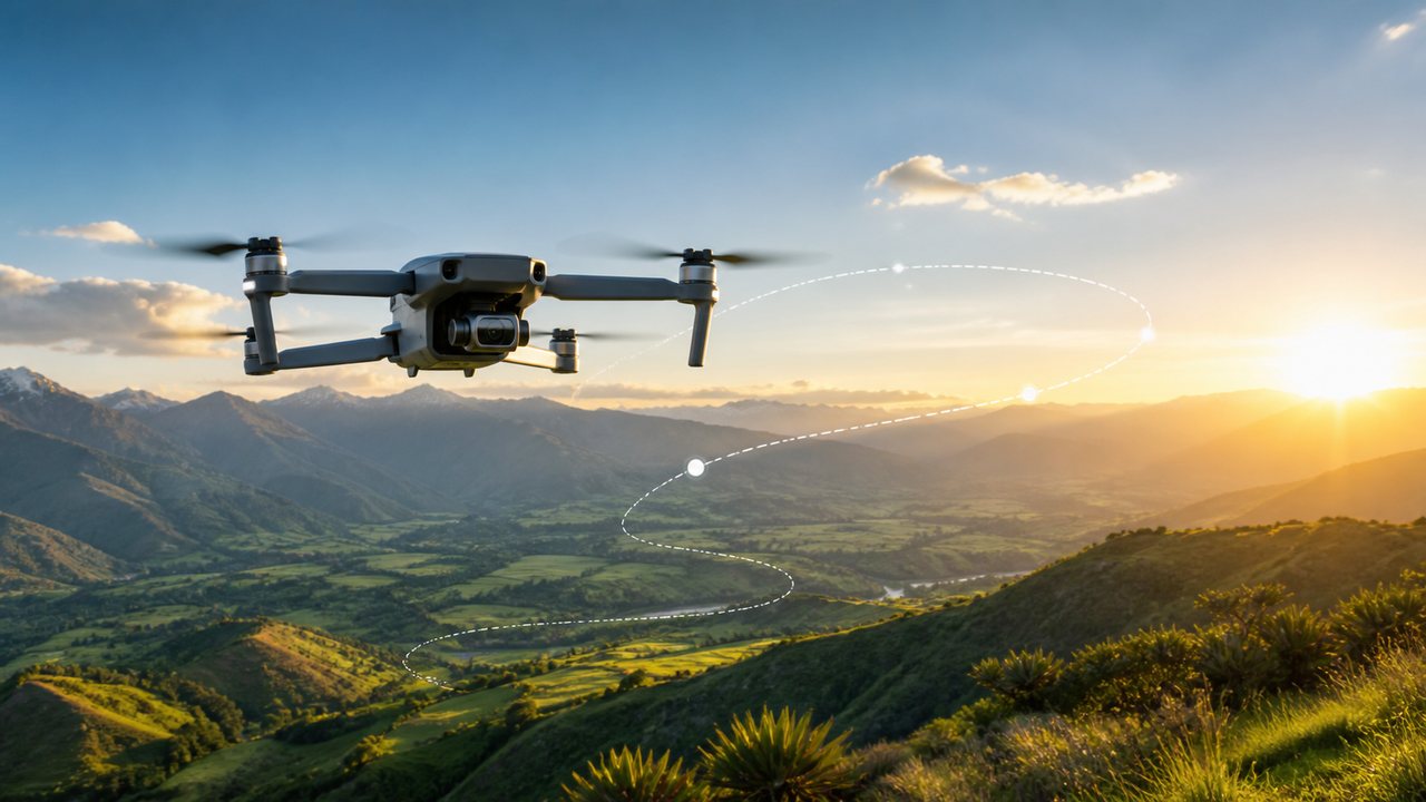 Dron en vuelo sobre un paisaje montañoso